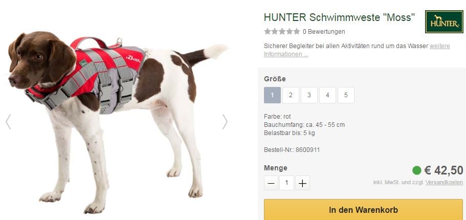 HUNTER Schwimmweste &quot;Moss&quot; Für die Sicherheit des Hundes