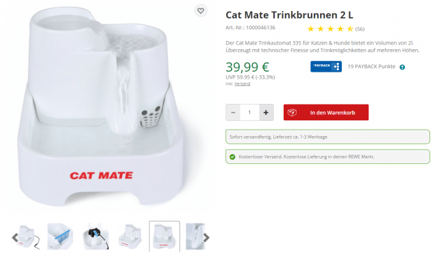 Cat Mate Trinkbrunnen 3 L Katzen und kleine Hunde in Nordrhein