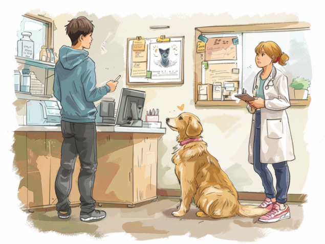 Illustration Hund beim Tierarzt